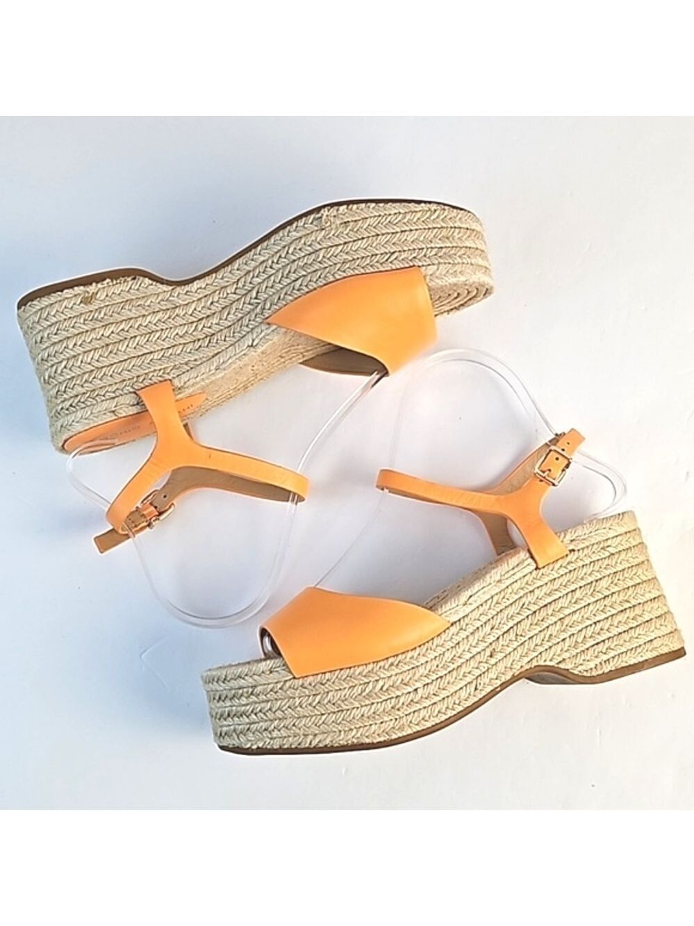 Antonio Melani Light Orange Leather Platform Wedge Ankle Strap Espadrill… - Picture 2 of 16